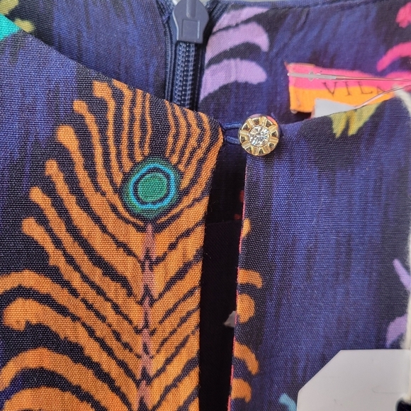 VILAGALLO Shirt Dress Sz 42 US Large Purple Tropical Print Made in Portugal Zip - Picture 10 of 12